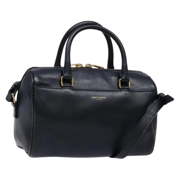 SAINT LAURENT Baby Duffel Hand Bag Leather 2way Navy Gold Auth 133987 - Picture 1 of 16